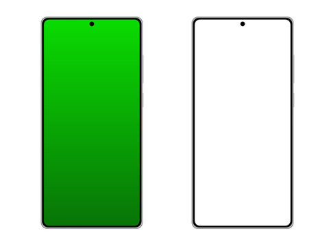 Mockup of Two Android Smartphones with One Green Screen and One White Screen on Isolated Background
