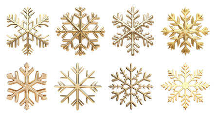 PNG Golden snowflakes elegant winter decoration, element set on transparent background