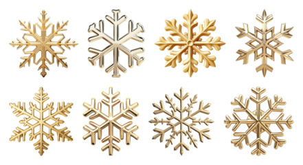 PNG Golden snowflakes elegant winter, element set on transparent background
