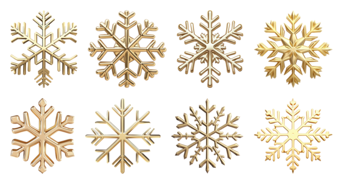 PNG Golden snowflakes elegant winter decoration, element set on transparent background