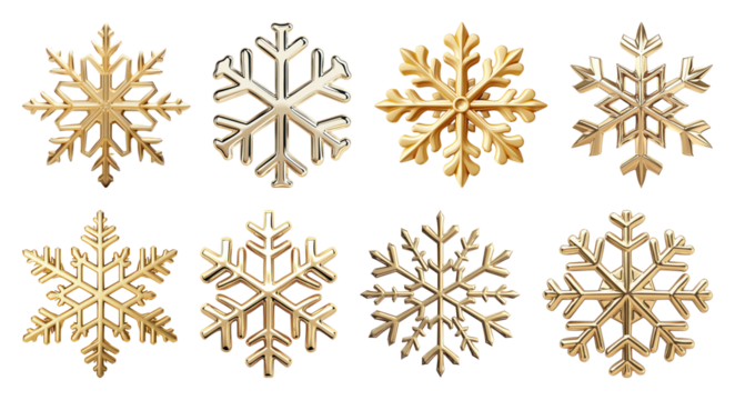 PNG Golden snowflakes elegant winter, element set on transparent background