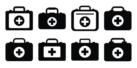 first aid kit icon set minimal silhouette vector icon set