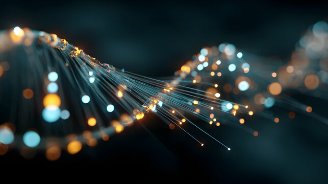 Glowing light fibers twist and branch against a dark background.