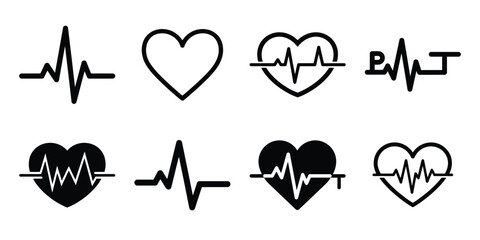 heart rhythm minimal silhouette vector icon set