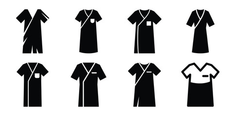 hospital gown minimal silhouette vector icon set