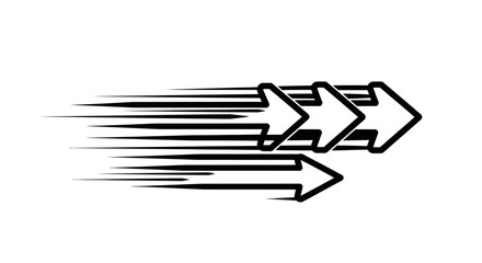 Dynamic black arrows with motion trail effect symbolizing speed, progress, and forward direction.