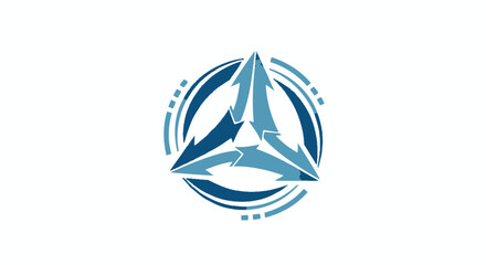 Abstract logo with arrows forming a triangle inside a circle.