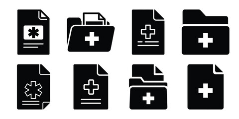 medical file minimal silhouette vector icon set
