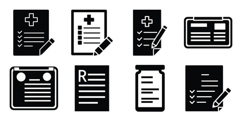 medical prescription minimal silhouette vector icon set