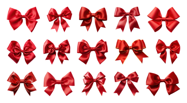 PNG Elegant red ribbon bows collection, element set on transparent background