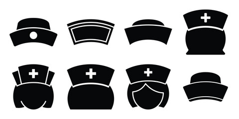 nurse hat minimal silhouette vector icon set