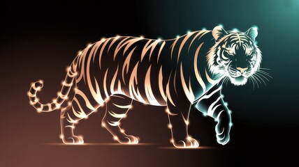 Obraz premium Tiger illuminated by neon lights in a dark environment