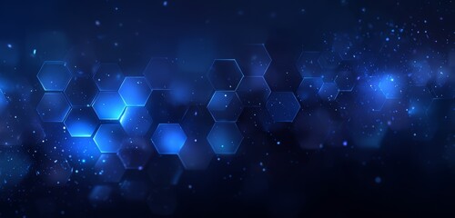 Blue background with hexagonal shapes that are blue and white. The shapes are scattered throughout the background