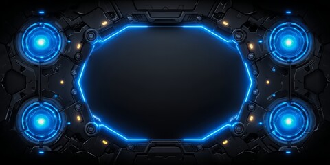 Blue and yellow design with a black background. The design is made up of four circles with a black background