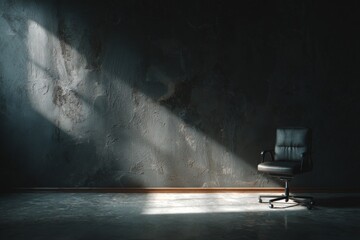 Empty Room with Office Chair and Natural Light on Textured Wall Creating an Atmosphere of Solitude and Minimalism in a Modern Space