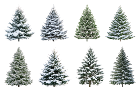 PNG Snow-covered evergreen trees variety, element set on transparent background