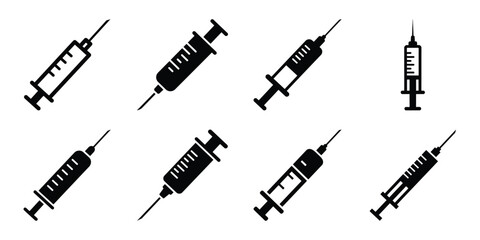 syringe minimal silhouette vector icon set