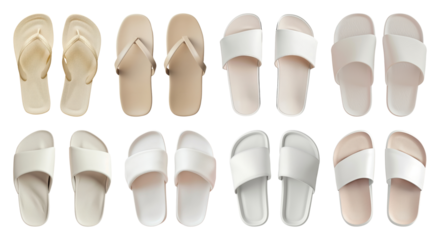 PNG Variety of stylish summer footwear, element set on transparent background