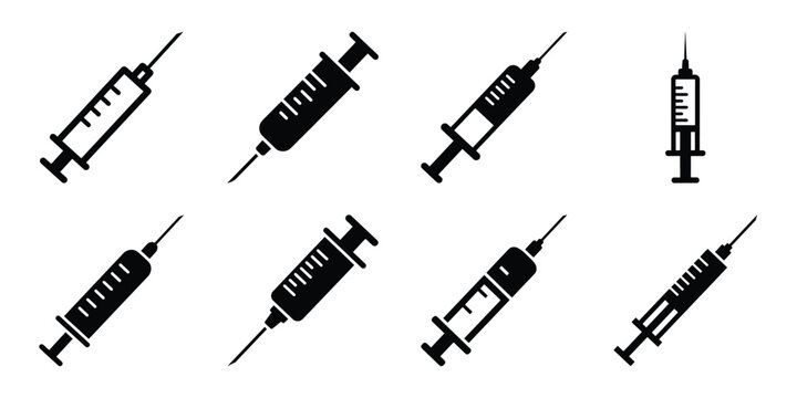 syringe minimal silhouette vector icon set