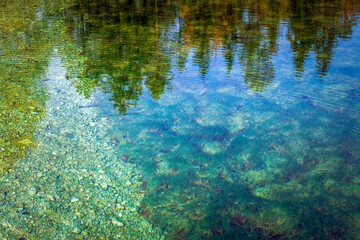Abstract reflexions of water surface of Jasna Lake in Slovenia, Europe 