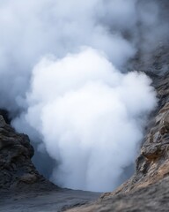Steam rising from volcanic crater