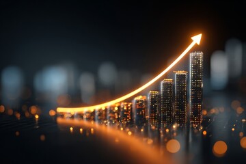 Dynamic Growth Chart with Bright Light Element Illustrating Increasing Success and Progress in Business or Financial Context