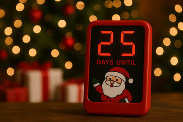 Red LED Display Showing Christmas Countdown and Santa Icon