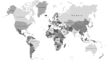 World map. Grey modern vector map. Silhouette map.	