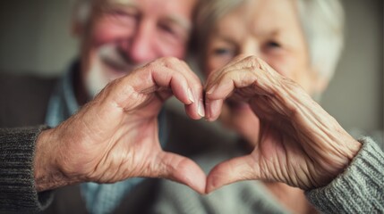 relationships love and old people concept close up of senior couple showing hand heart gesture no logos no brands ar 169