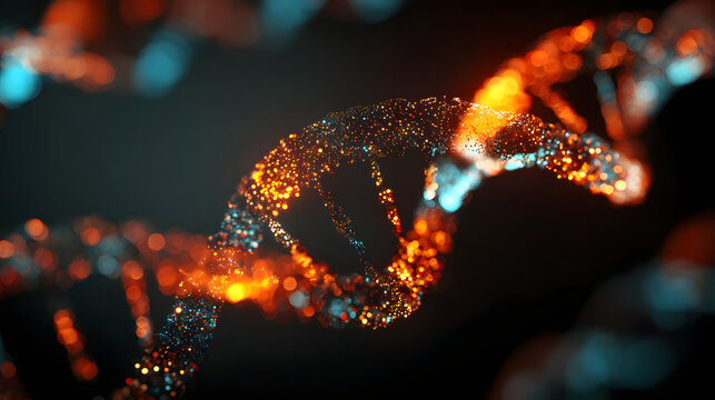 Glowing particles form a luminous helical structure against a dark background.