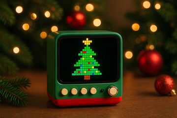 LED Mini Screen with Glowing Christmas Tree Display