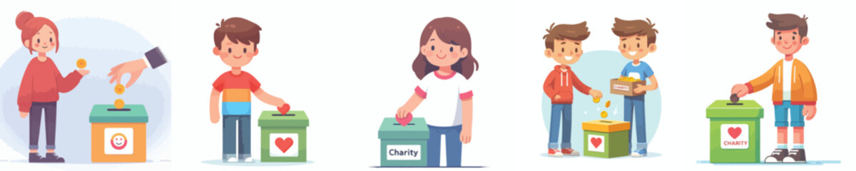 a teenager puts money into a charity box