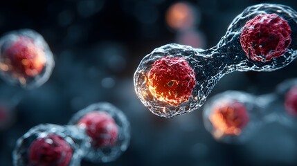 Microscopic view of cell division and reproduction process.