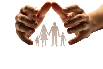 Paper family in the hands isolated on transparent background, family concept