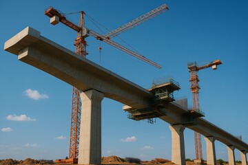 Bridge construction project under a bright blue sky largescale civil engineering background