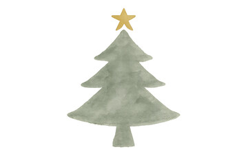 Obraz premium Christmas tree watercolor illustration with golden star. Holiday season graphic element for design projects on transparent background