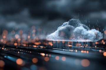Futuristic Digital Cloud Computing Concept with Neon Data Visualization and Technology Elements