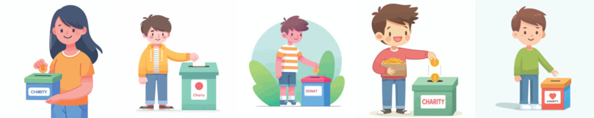 a teenager puts money into a charity box