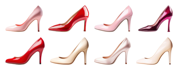 PNG Elegant colorful high-heeled shoes, element set on transparent background