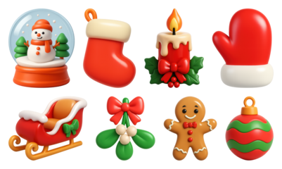 PNG Festive holiday icons collection, element set on transparent background