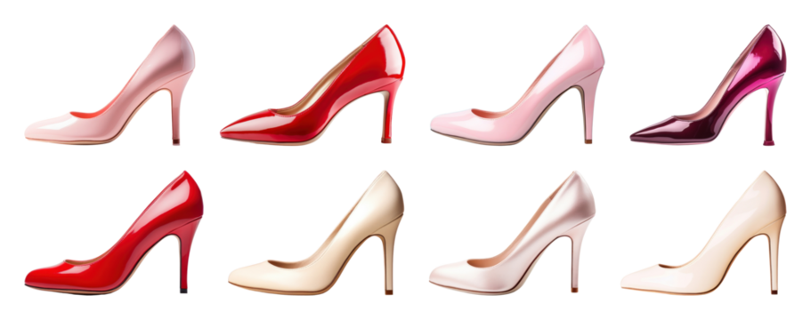 PNG Elegant colorful high-heeled shoes, element set on transparent background