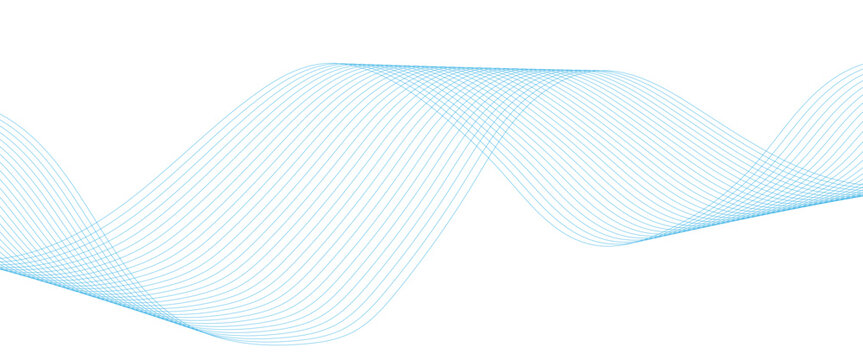Abstract colorful blue lines on a white background. Blending gradient colors. Digital frequency track equalizer. Line art. Vector illustration.