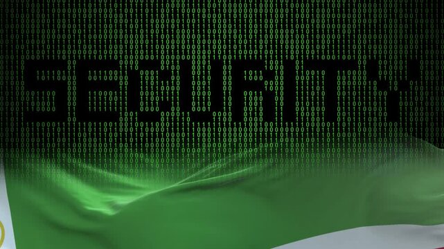 Chechen Republic flag - Waving flag on matrix binary code background