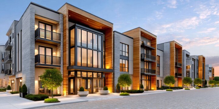 Modern building facade featuring apartments and residential real estate