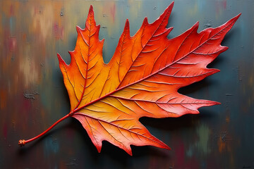 Autumn leaf with rich impasto texture, fall season