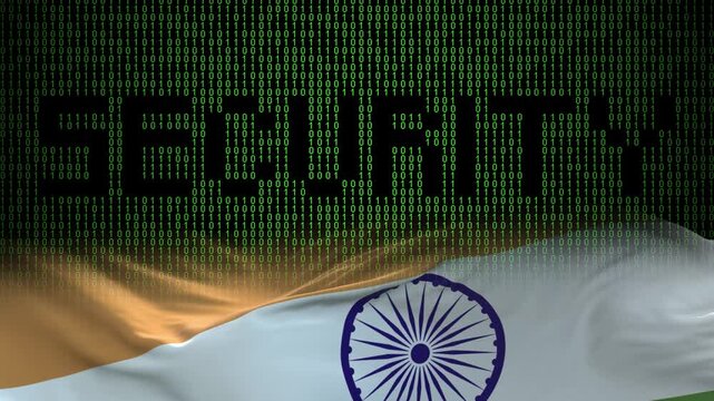 India flag - Waving flag on matrix binary code background