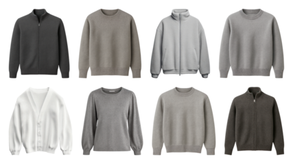 PNG Cozy neutral sweaters collection, element set on transparent background