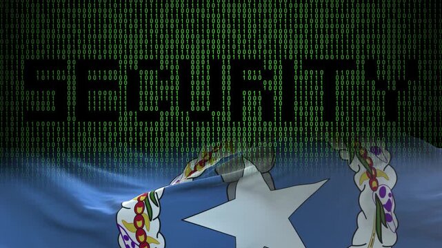 Northern Mariana Islands flag - Waving flag on matrix binary code background