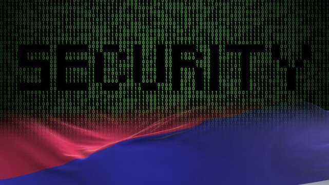 Republic of Srpska flag - Waving flag on matrix binary code background