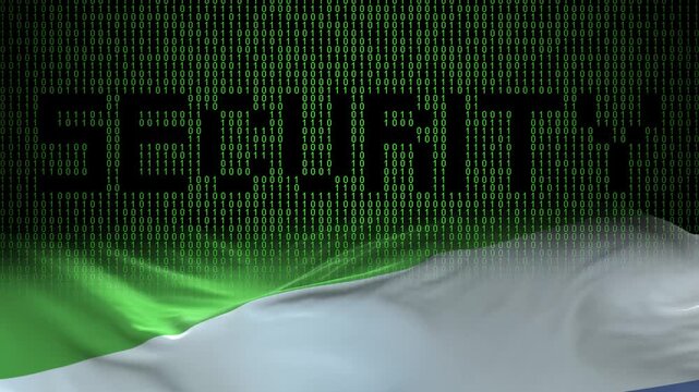 Sierra Leone flag - Waving flag on matrix binary code background